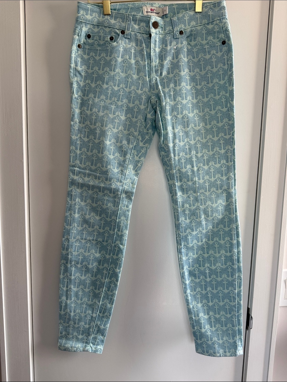 Vineyard Vines Blue Anchor Print Skinny Jeans Size: 2